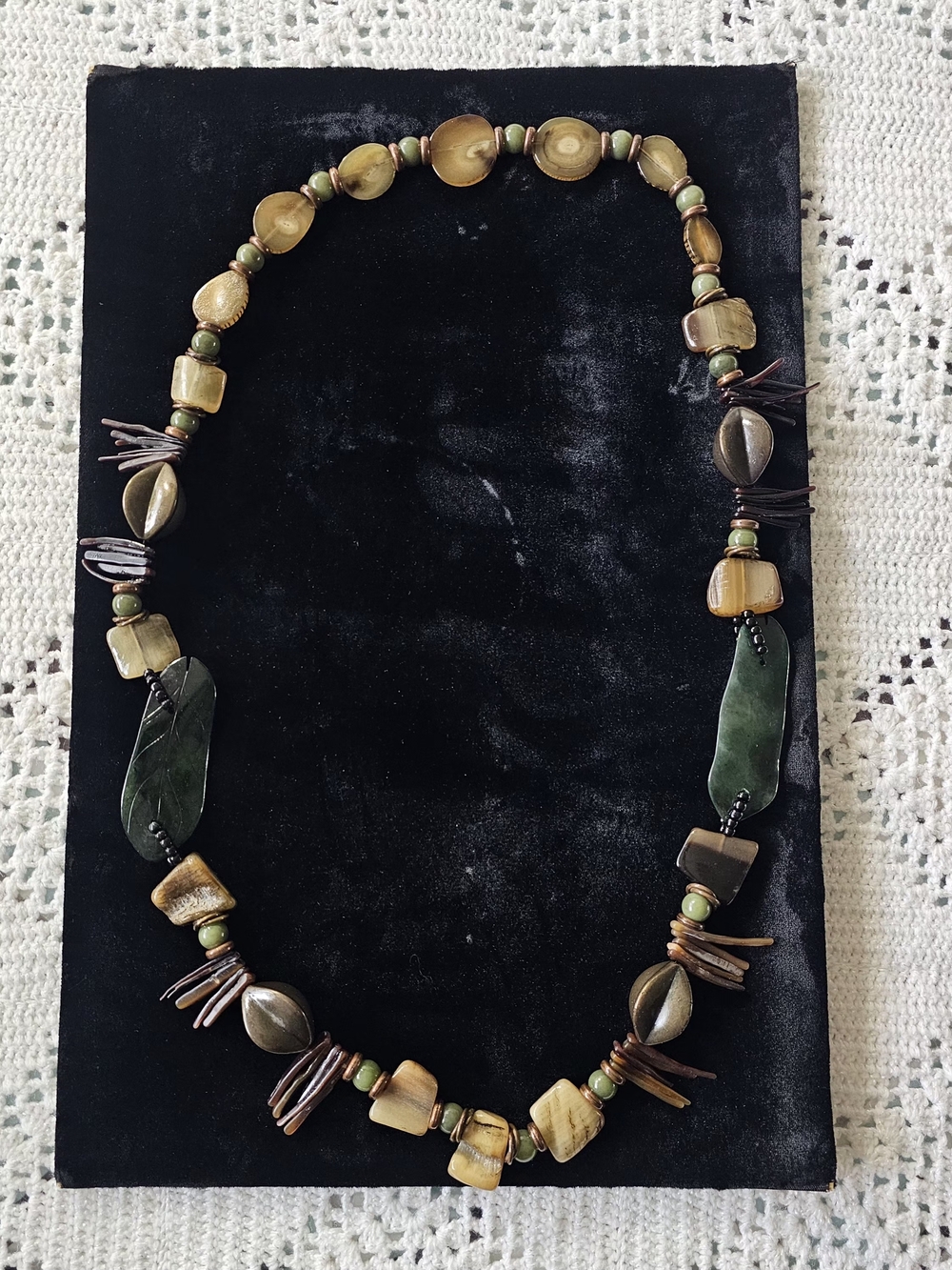 HANDMADE BEADED NECKLACE Mixed Materials Pendant Earthy Boho Statement